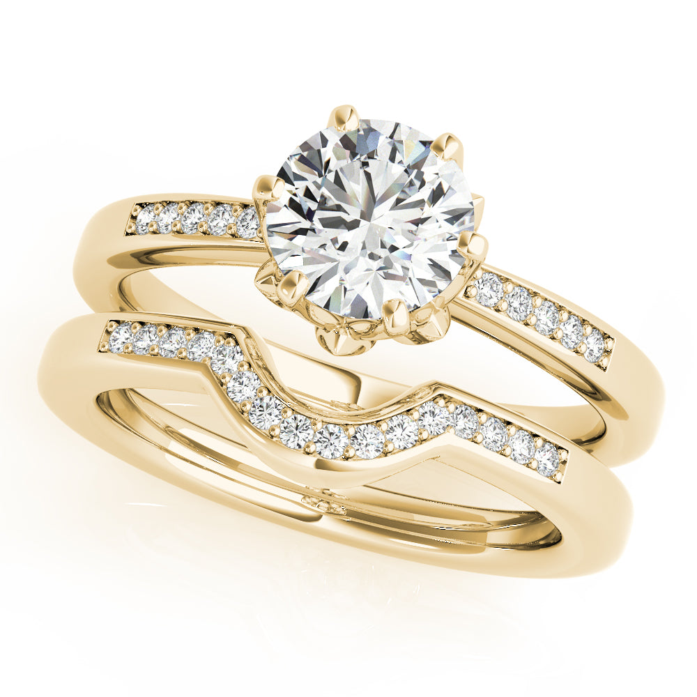 Crowned Sidestone Round Diamond Engagement Ring in 10K/14K gold and platinum with certified lab-grown or natural diamonds