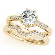 Crowned Sidestone Round Diamond Engagement Ring in 10K/14K gold and platinum with certified lab-grown or natural diamonds