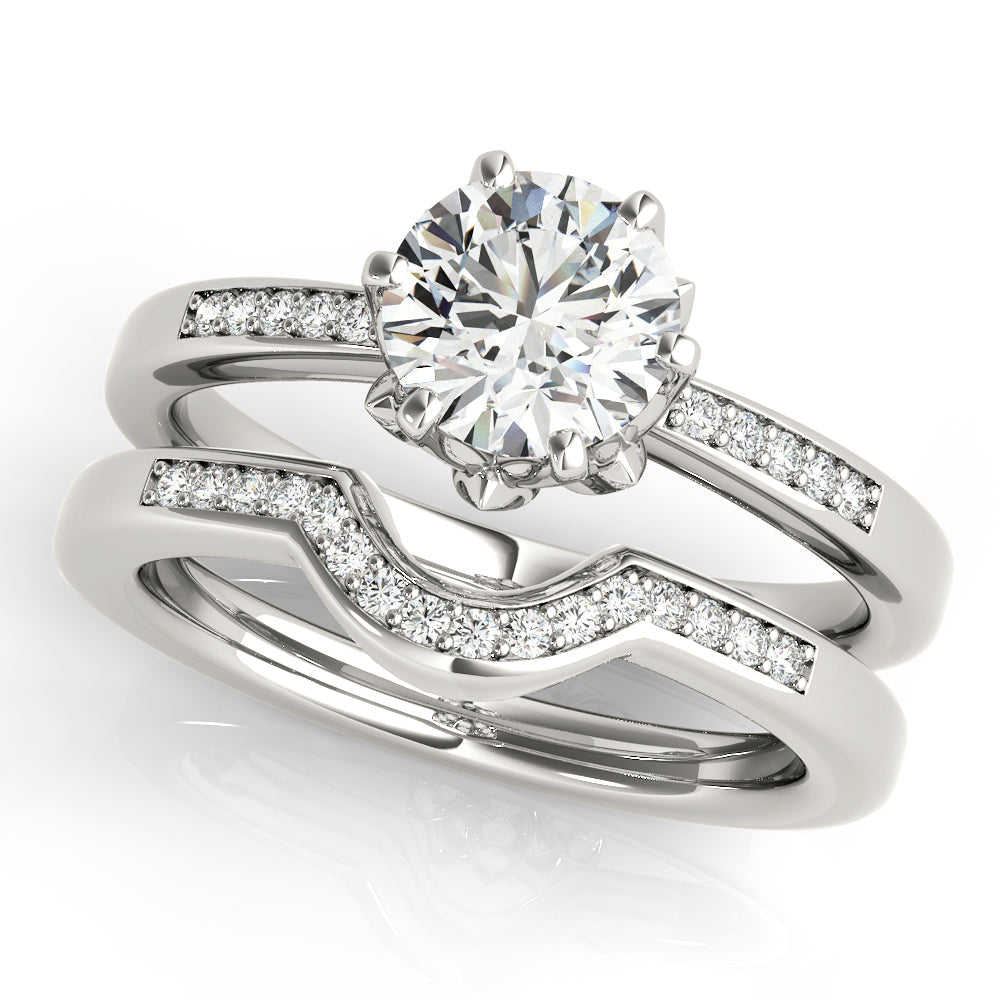 Crowned Sidestone Round Diamond Engagement Ring in 10K/14K gold and platinum with certified lab-grown or natural diamonds