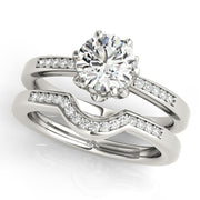 Crowned Sidestone Round Diamond Engagement Ring in 10K/14K gold and platinum with certified lab-grown or natural diamonds
