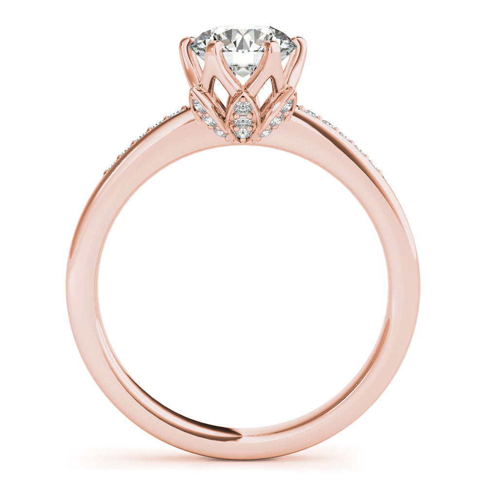 Crowned Sidestone Round Diamond Engagement Ring in 10K/14K gold and platinum with certified lab-grown or natural diamonds