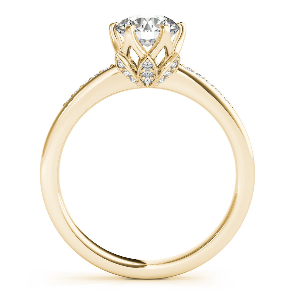 Crowned Sidestone Round Diamond Engagement Ring in 10K/14K gold and platinum with certified lab-grown or natural diamonds