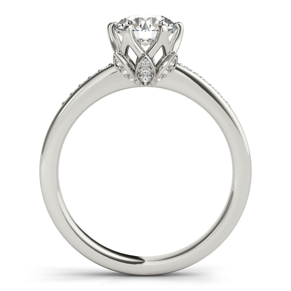 Crowned Sidestone Round Diamond Engagement Ring in 10K/14K gold and platinum with certified lab-grown or natural diamonds