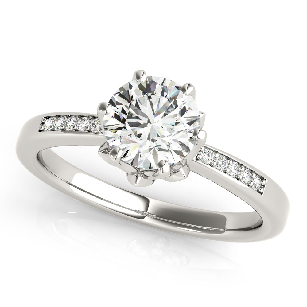 Crowned Sidestone Round Diamond Engagement Ring in 10K/14K gold and platinum with certified lab-grown or natural diamonds