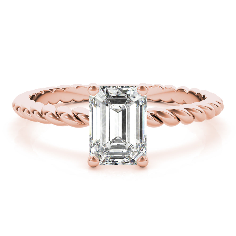 Iconic Twisted Shank Cut Center Emerald Diamond Engagement Ring in 10K/14K gold and platinum with certified lab-grown or natural diamonds