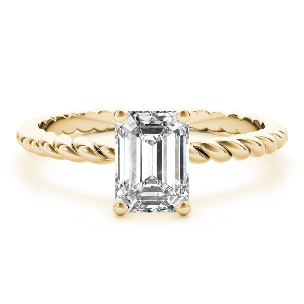 Iconic Twisted Shank Cut Center Emerald Diamond Engagement Ring in 10K/14K gold and platinum with certified lab-grown or natural diamonds