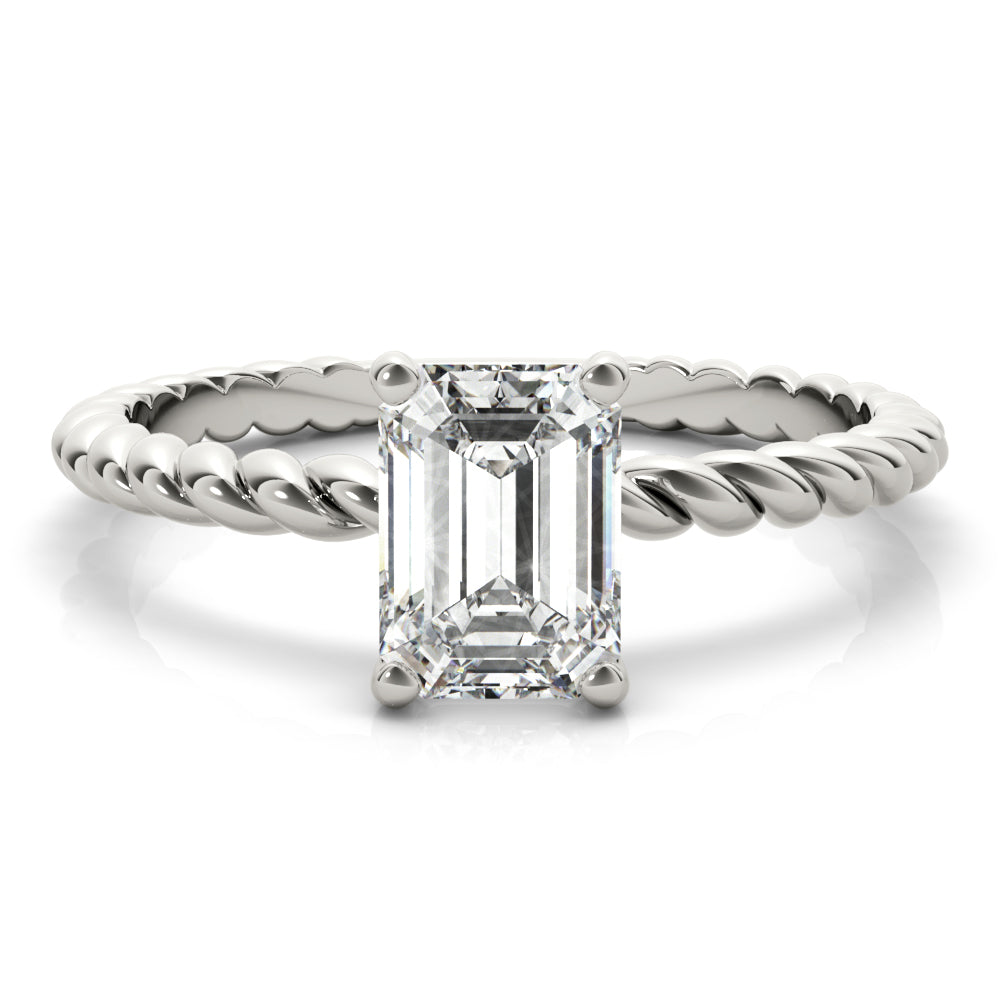 Iconic Twisted Shank Cut Center Emerald Diamond Engagement Ring in 10K/14K gold and platinum with certified lab-grown or natural diamonds