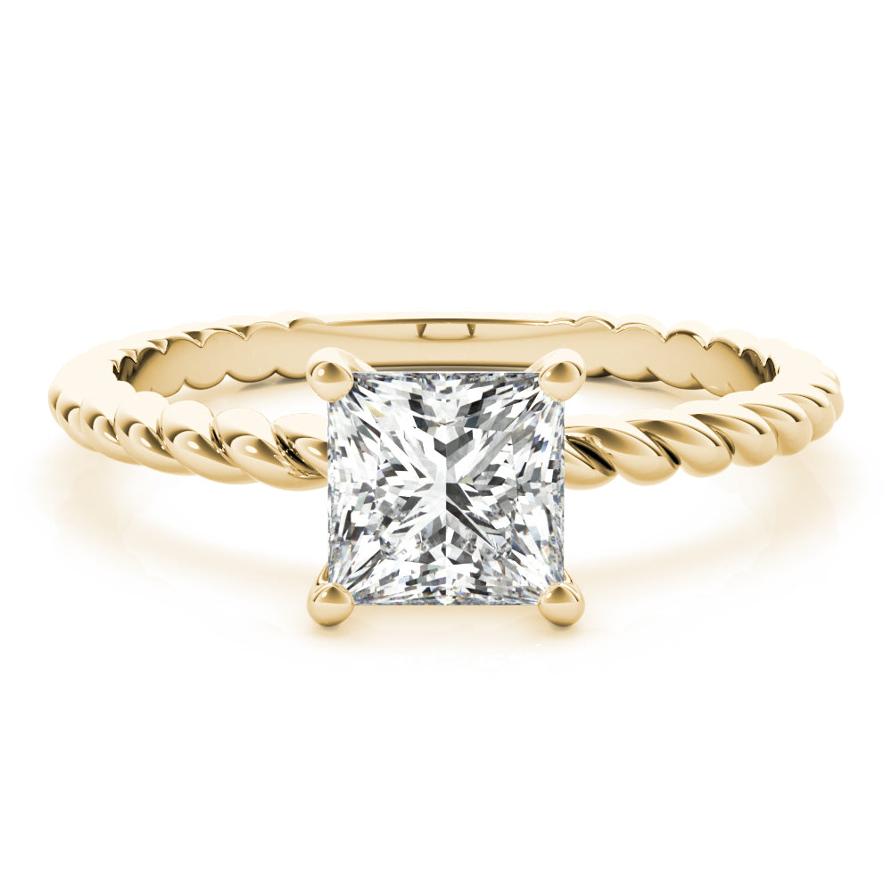 Artisan Twisted Shank Center Princess Diamond Engagement Ring in 10K/14K gold and platinum with certified lab-grown or natural diamonds