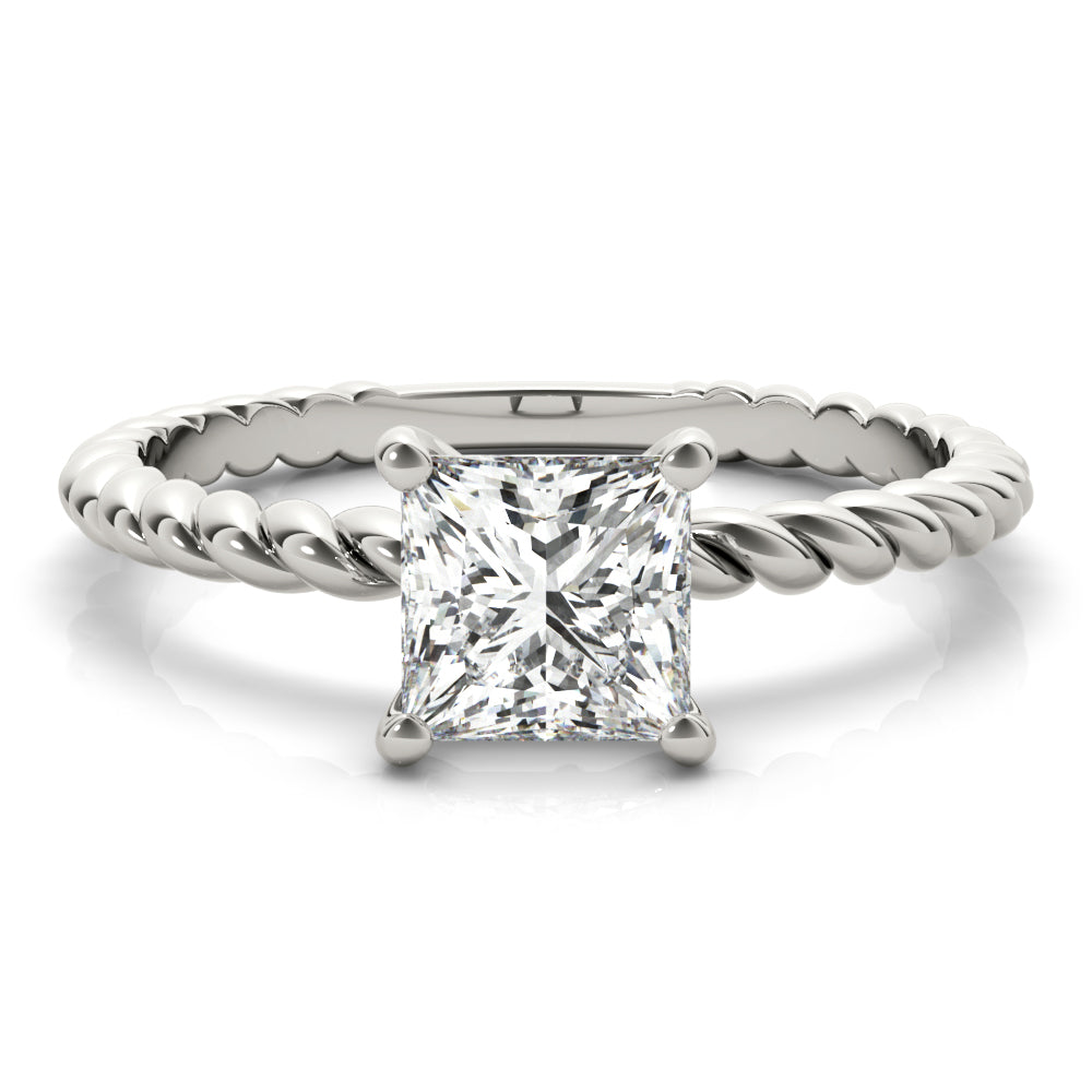 Artisan Twisted Shank Center Princess Diamond Engagement Ring in 10K/14K gold and platinum with certified lab-grown or natural diamonds