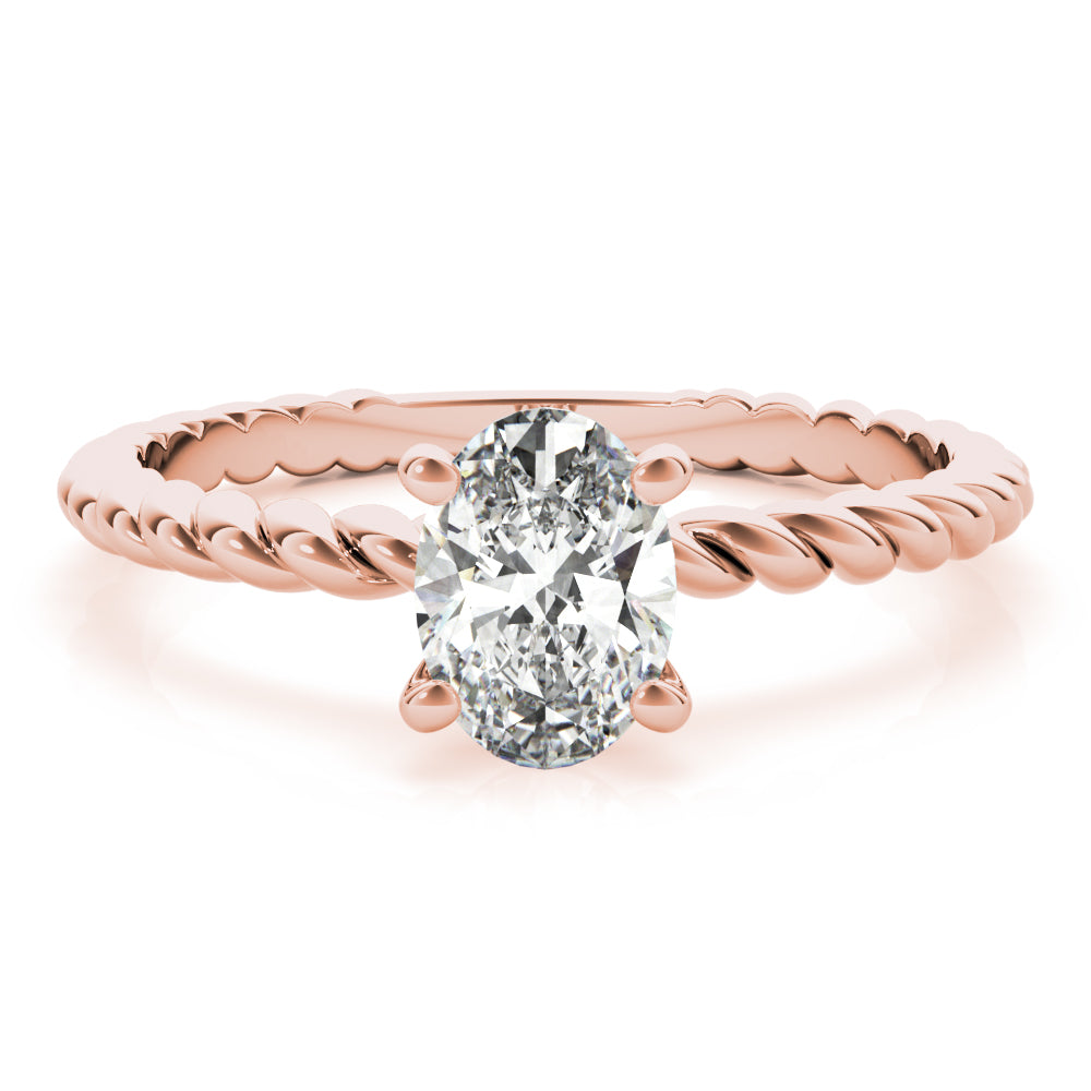 Bespoke Twisted Shank Center Oval Diamond Engagement Ring in 10K/14K gold and platinum with certified lab-grown or natural diamonds