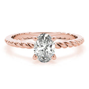 Bespoke Twisted Shank Center Oval Diamond Engagement Ring in 10K/14K gold and platinum with certified lab-grown or natural diamonds