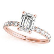 Sophisticated Single Row For Cut Center Emerald Diamond Engagement Ring in 10K/14K gold and platinum with certified lab-grown or natural diamonds
