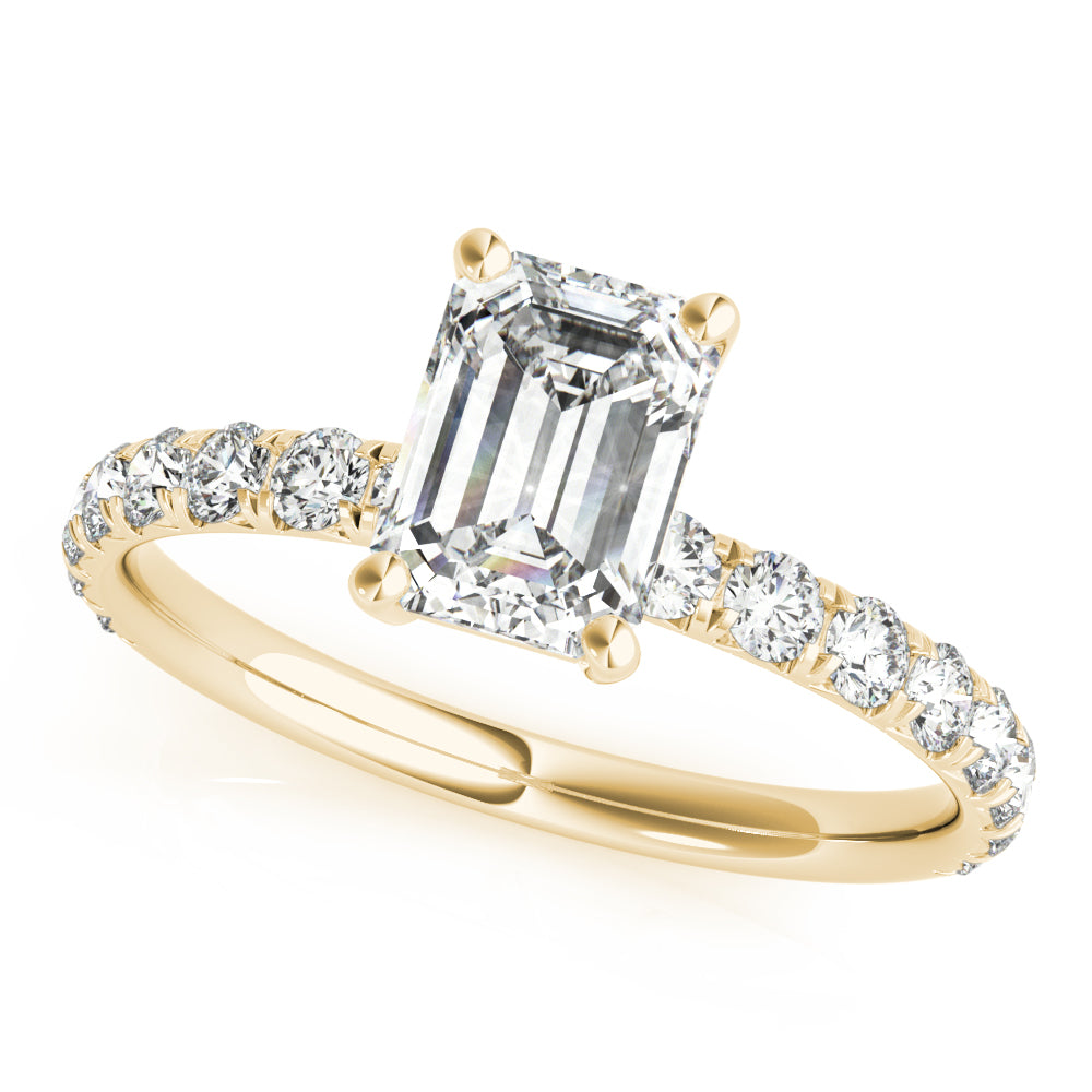 Sophisticated Single Row For Cut Center Emerald Diamond Engagement Ring in 10K/14K gold and platinum with certified lab-grown or natural diamonds