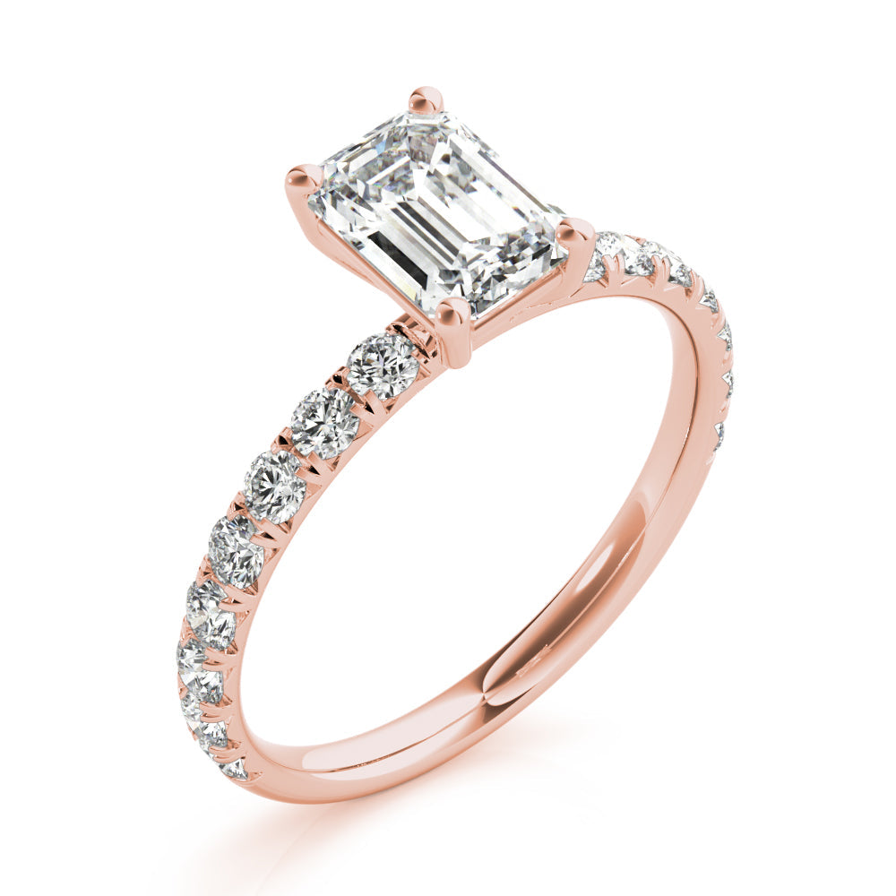 Sophisticated Single Row For Cut Center Emerald Diamond Engagement Ring in 10K/14K gold and platinum with certified lab-grown or natural diamonds