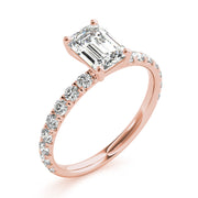 Sophisticated Single Row For Cut Center Emerald Diamond Engagement Ring in 10K/14K gold and platinum with certified lab-grown or natural diamonds