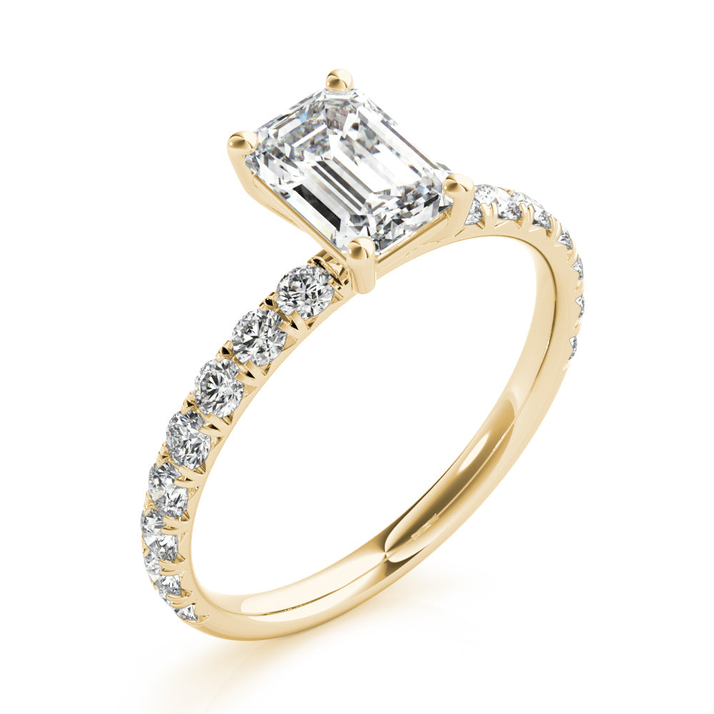 Sophisticated Single Row For Cut Center Emerald Diamond Engagement Ring in 10K/14K gold and platinum with certified lab-grown or natural diamonds