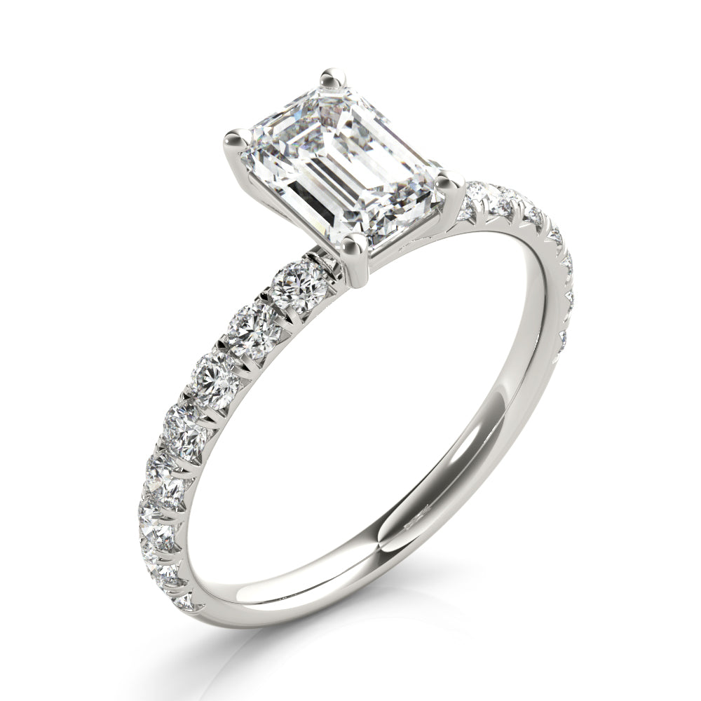 Sophisticated Single Row For Cut Center Emerald Diamond Engagement Ring in 10K/14K gold and platinum with certified lab-grown or natural diamonds