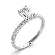 Sophisticated Single Row For Cut Center Emerald Diamond Engagement Ring in 10K/14K gold and platinum with certified lab-grown or natural diamonds