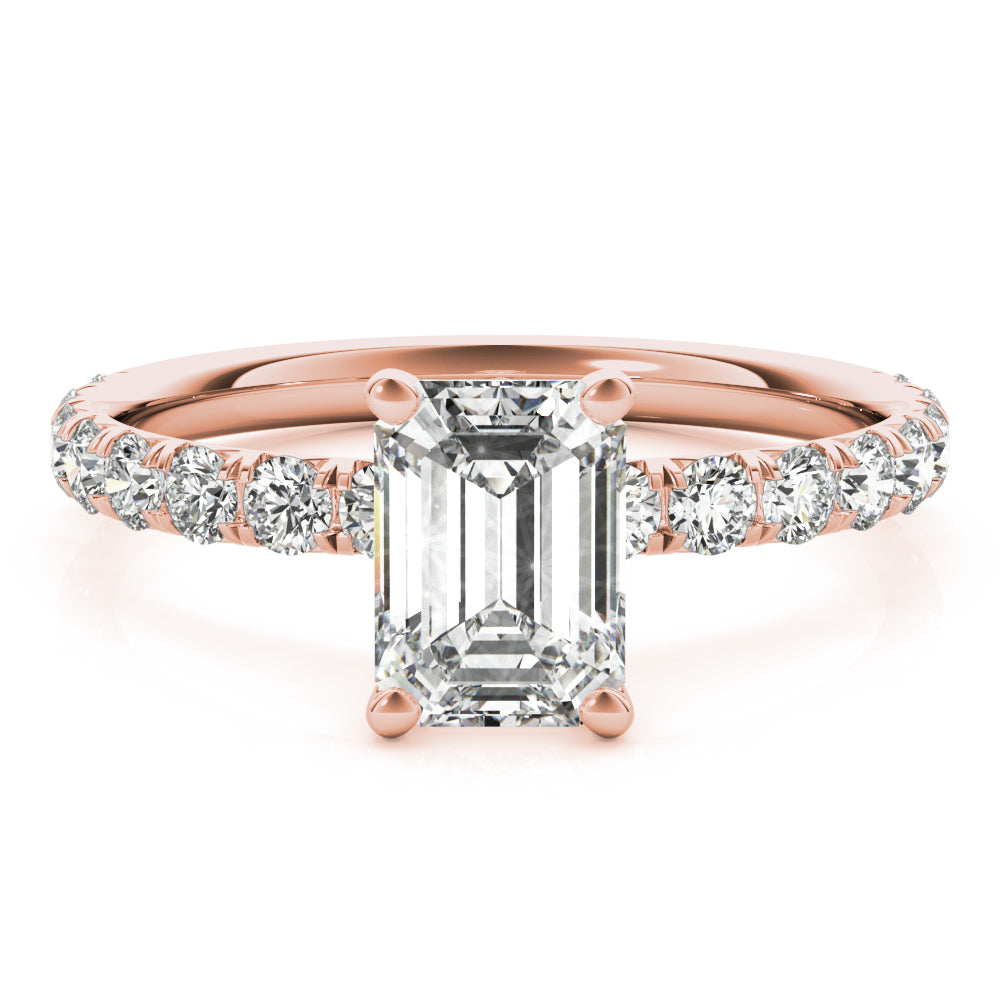Sophisticated Single Row For Cut Center Emerald Diamond Engagement Ring in 10K/14K gold and platinum with certified lab-grown or natural diamonds