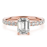 Sophisticated Single Row For Cut Center Emerald Diamond Engagement Ring in 10K/14K gold and platinum with certified lab-grown or natural diamonds