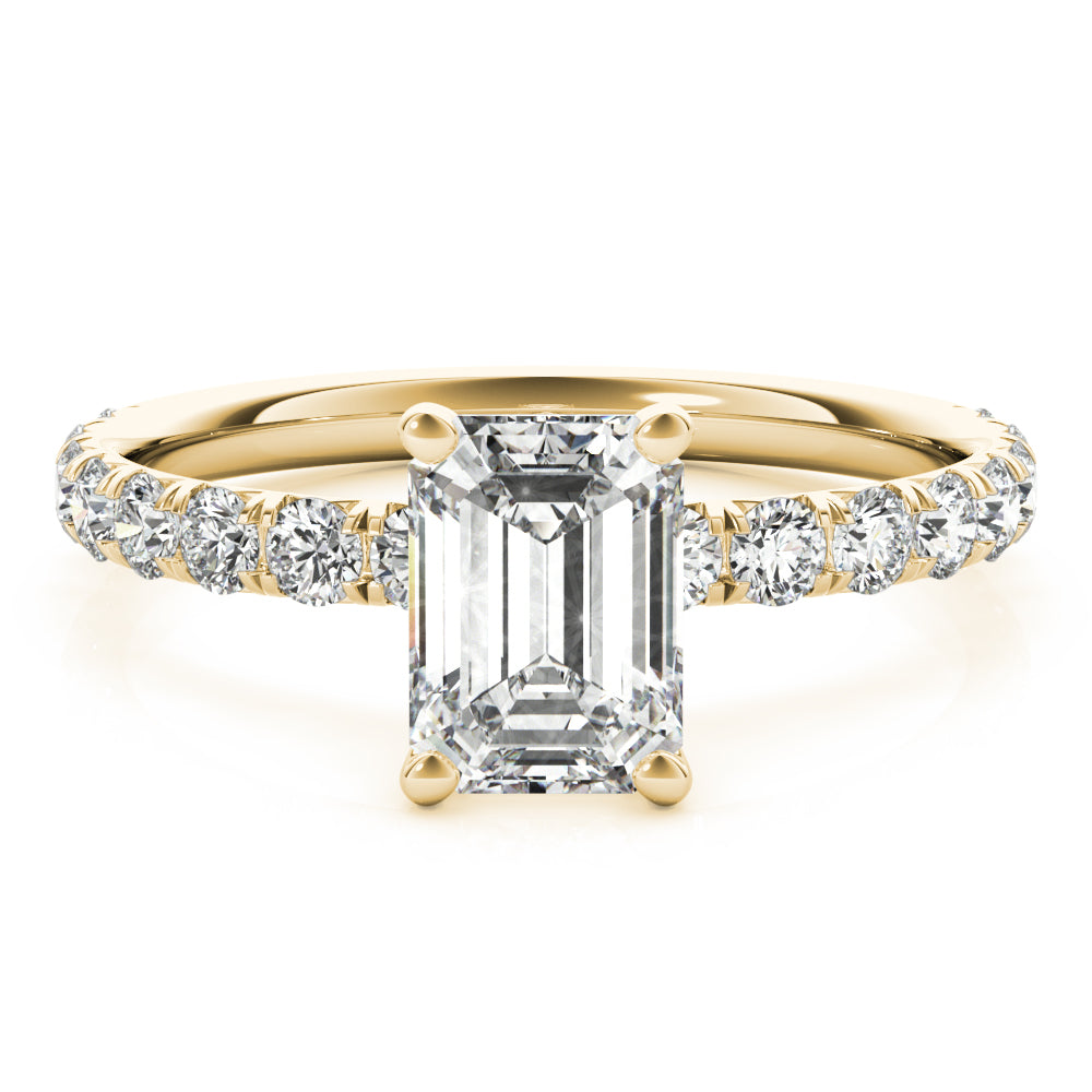 Sophisticated Single Row For Cut Center Emerald Diamond Engagement Ring in 10K/14K gold and platinum with certified lab-grown or natural diamonds