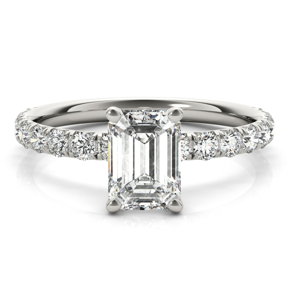 Sophisticated Single Row For Cut Center Emerald Diamond Engagement Ring in 10K/14K gold and platinum with certified lab-grown or natural diamonds