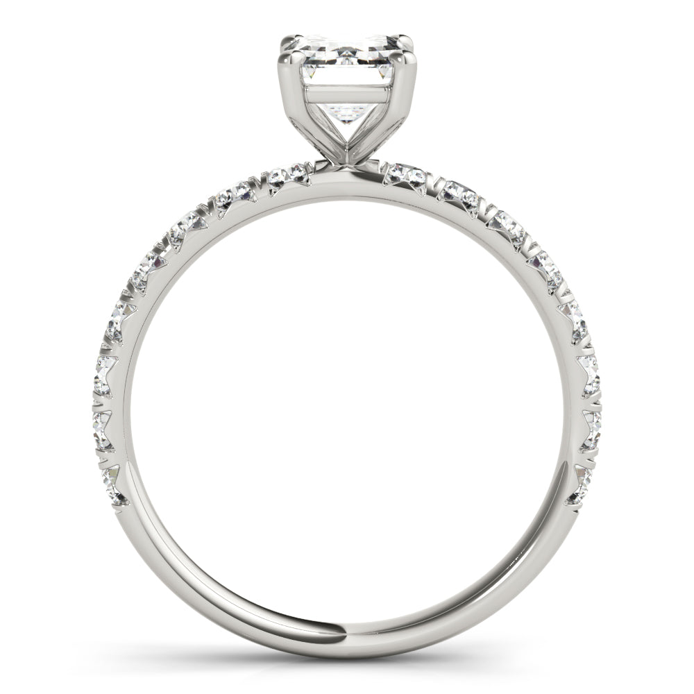 Sophisticated Single Row For Cut Center Emerald Diamond Engagement Ring in 10K/14K gold and platinum with certified lab-grown or natural diamonds