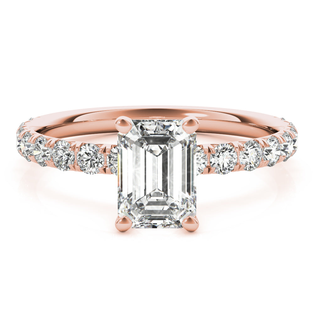 Sophisticated Single Row For Cut Center Emerald Diamond Engagement Ring in 10K/14K gold and platinum with certified lab-grown or natural diamonds