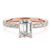 Sophisticated Single Row For Cut Center Emerald Diamond Engagement Ring in 10K/14K gold and platinum with certified lab-grown or natural diamonds