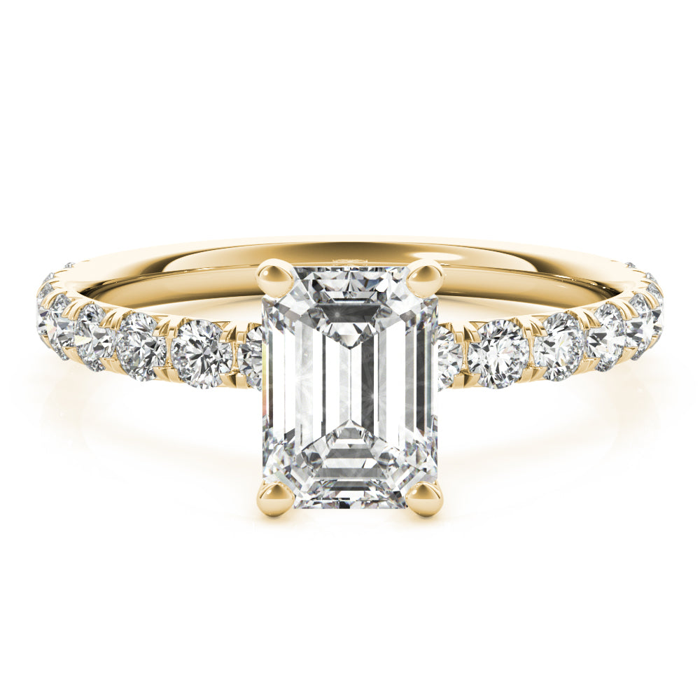 Sophisticated Single Row For Cut Center Emerald Diamond Engagement Ring in 10K/14K gold and platinum with certified lab-grown or natural diamonds
