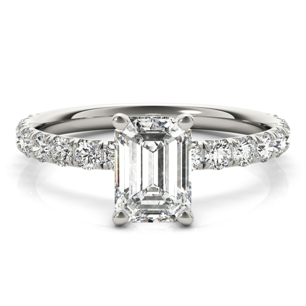 Sophisticated Single Row For Cut Center Emerald Diamond Engagement Ring in 10K/14K gold and platinum with certified lab-grown or natural diamonds