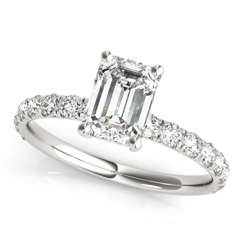 Sophisticated Single Row For Cut Center Emerald Diamond Engagement Ring in 10K/14K gold and platinum with certified lab-grown or natural diamonds
