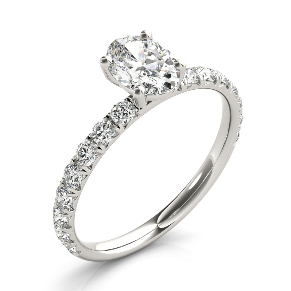 Eternal Single Row For Center Oval Diamond Engagement Ring in 10K/14K gold and platinum with certified lab-grown or natural diamonds