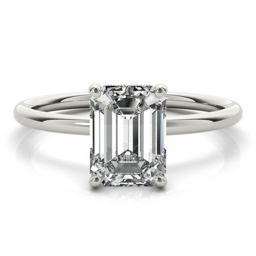 Romantic Cut Center Emerald Diamond Engagement Ring in 10K/14K gold and platinum with certified lab-grown or natural diamonds