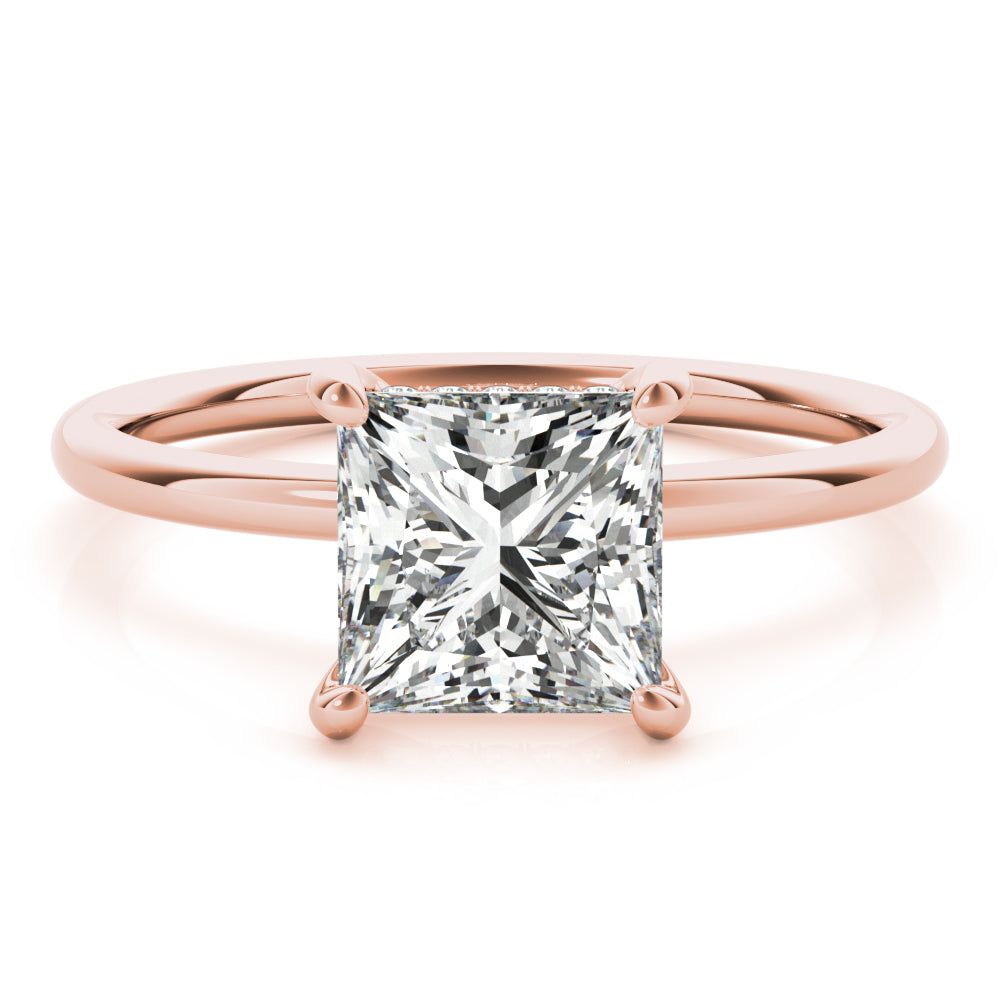 Lustrous Cut Center Princess Diamond Engagement Ring in 10K/14K gold and platinum with certified lab-grown or natural diamonds