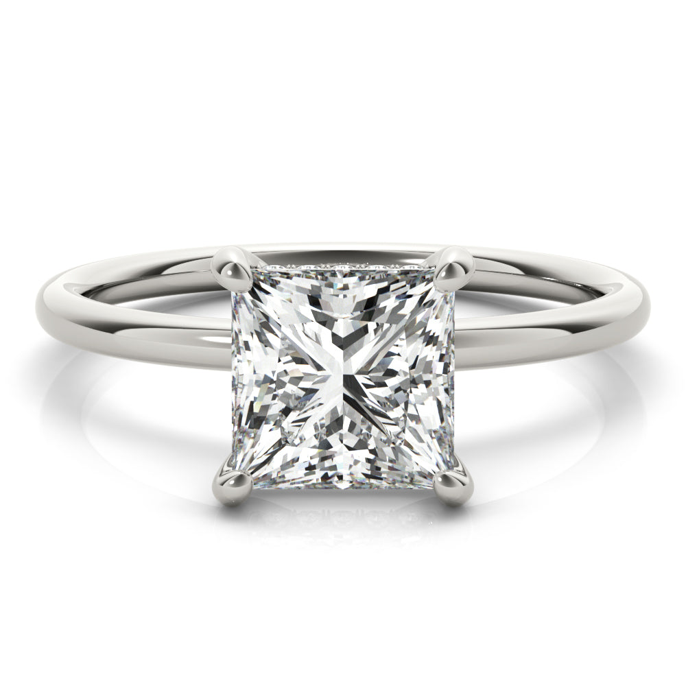 Lustrous Cut Center Princess Diamond Engagement Ring in 10K/14K gold and platinum with certified lab-grown or natural diamonds