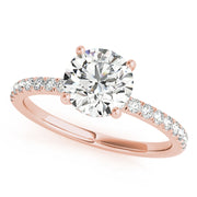 Signature Single Row Rd Center Round Diamond Engagement Ring in 10K/14K gold and platinum with certified lab-grown or natural diamonds