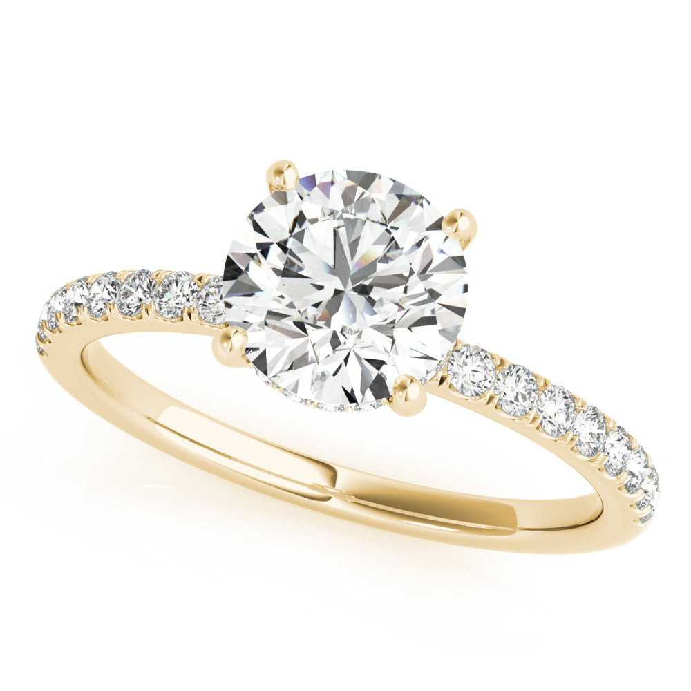 Signature Single Row Rd Center Round Diamond Engagement Ring in 10K/14K gold and platinum with certified lab-grown or natural diamonds