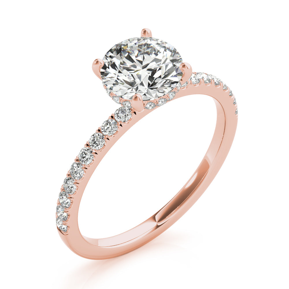 Signature Single Row Rd Center Round Diamond Engagement Ring in 10K/14K gold and platinum with certified lab-grown or natural diamonds