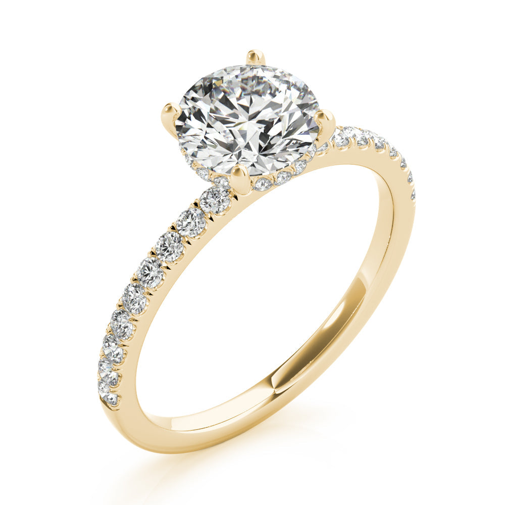 Signature Single Row Rd Center Round Diamond Engagement Ring in 10K/14K gold and platinum with certified lab-grown or natural diamonds