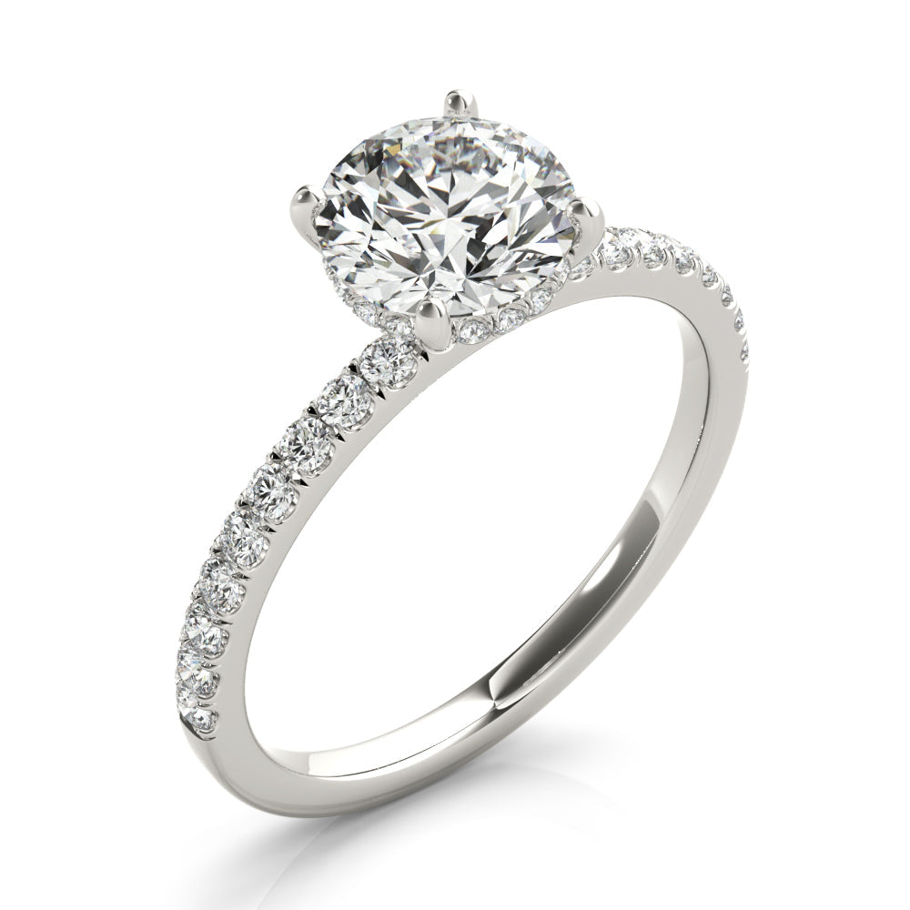 Signature Single Row Rd Center Round Diamond Engagement Ring in 10K/14K gold and platinum with certified lab-grown or natural diamonds