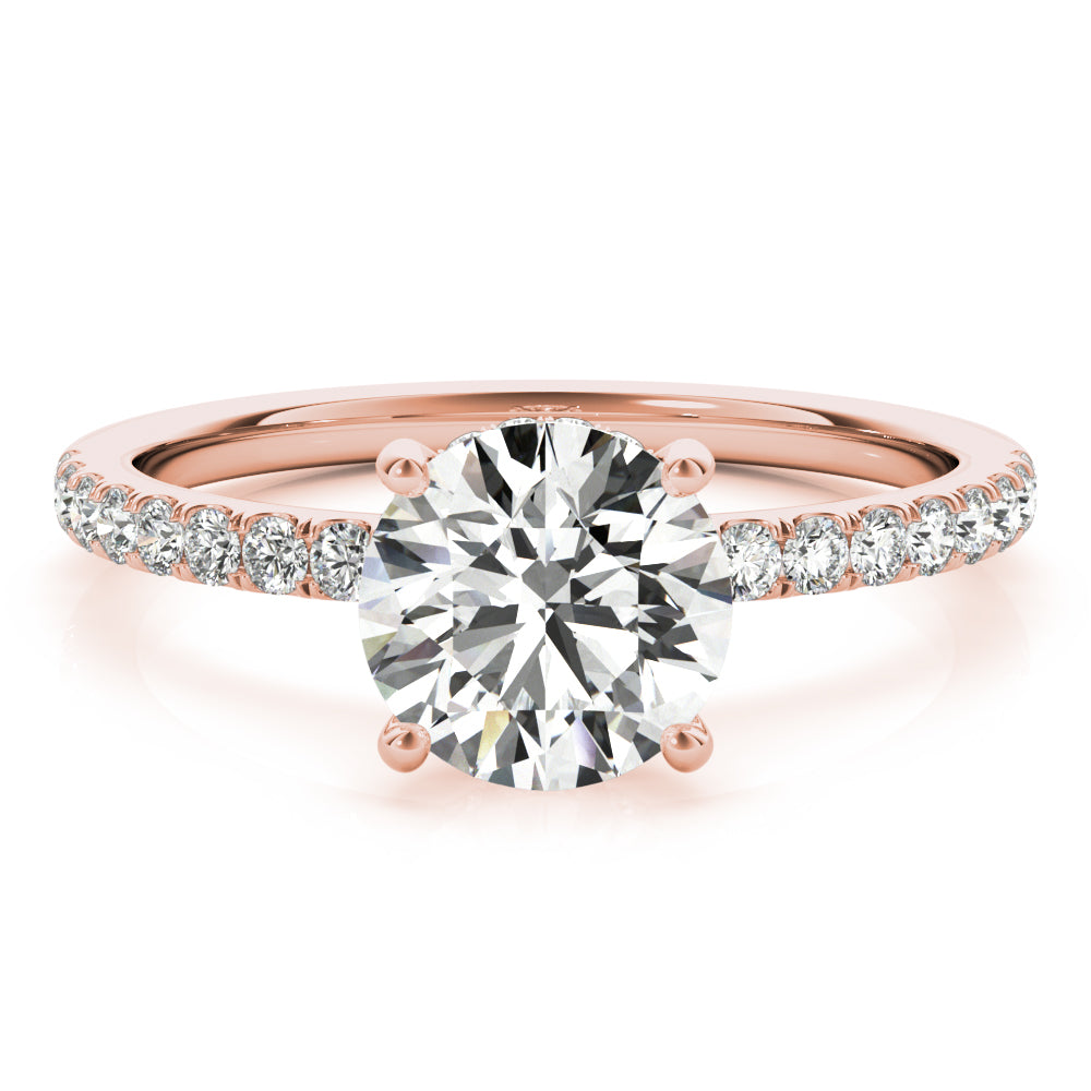 Signature Single Row Rd Center Round Diamond Engagement Ring in 10K/14K gold and platinum with certified lab-grown or natural diamonds