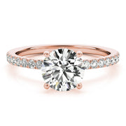 Signature Single Row Rd Center Round Diamond Engagement Ring in 10K/14K gold and platinum with certified lab-grown or natural diamonds
