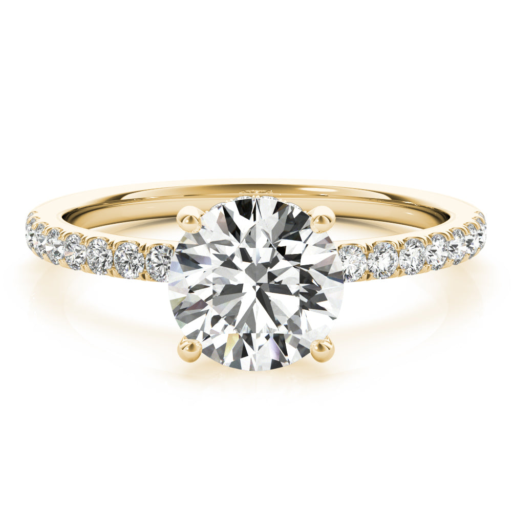 Signature Single Row Rd Center Round Diamond Engagement Ring in 10K/14K gold and platinum with certified lab-grown or natural diamonds