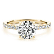 Signature Single Row Rd Center Round Diamond Engagement Ring in 10K/14K gold and platinum with certified lab-grown or natural diamonds
