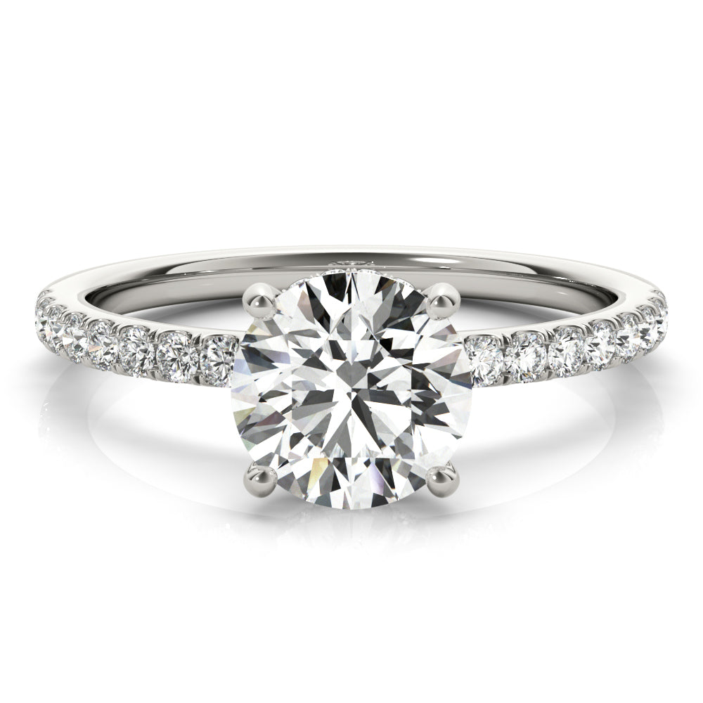 Signature Single Row Rd Center Round Diamond Engagement Ring in 10K/14K gold and platinum with certified lab-grown or natural diamonds