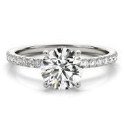 Signature Single Row Rd Center Round Diamond Engagement Ring in 10K/14K gold and platinum with certified lab-grown or natural diamonds