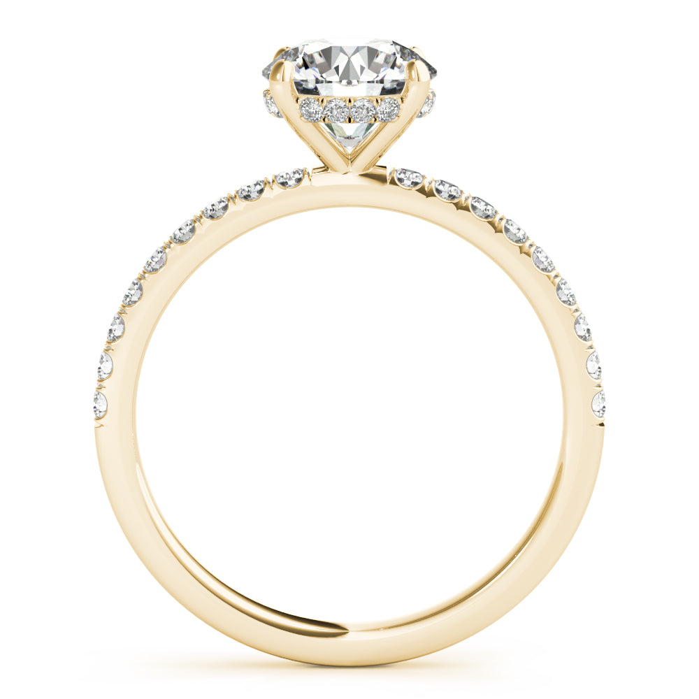 Signature Single Row Rd Center Round Diamond Engagement Ring in 10K/14K gold and platinum with certified lab-grown or natural diamonds