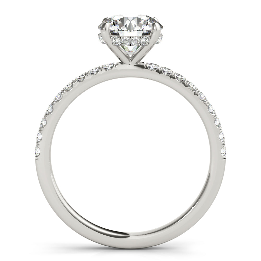 Signature Single Row Rd Center Round Diamond Engagement Ring in 10K/14K gold and platinum with certified lab-grown or natural diamonds