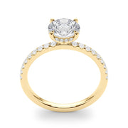 Signature Single Row Rd Center Round Diamond Engagement Ring in 10K/14K gold and platinum with certified lab-grown or natural diamonds